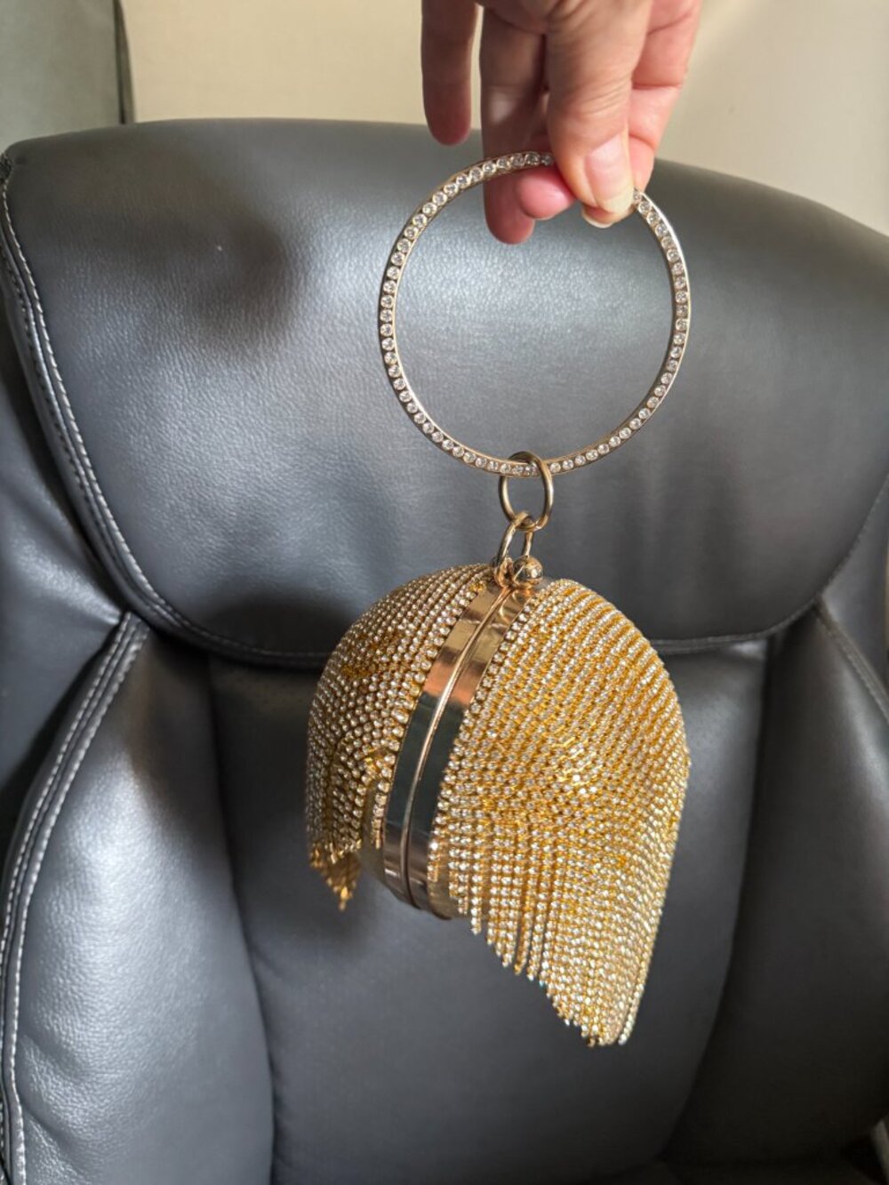 Evening Gold Crystal Ball Purse Bag Clutch Wristlet